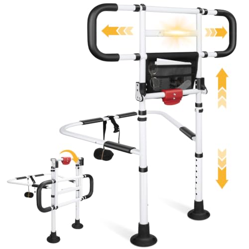 Bed Rails for Elderly Adults Foldable Safety Rail with Light 400LBS (Black White)