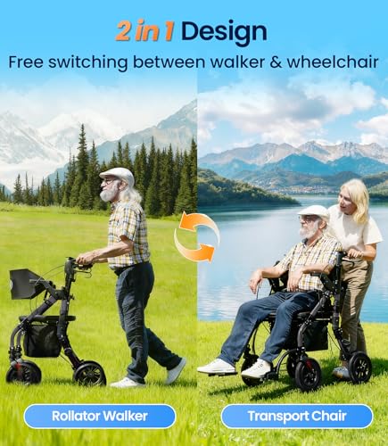 Z59 Heavy Duty 2 in 1 Walker Wheelchair Combo (Starry Black / 400 Pound)