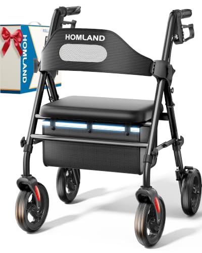 Foldable Rollator Walker for Seniors with Seat (Black)