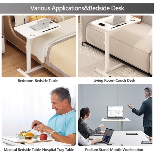 Over the Bed Table with Hidden Wheels (White)