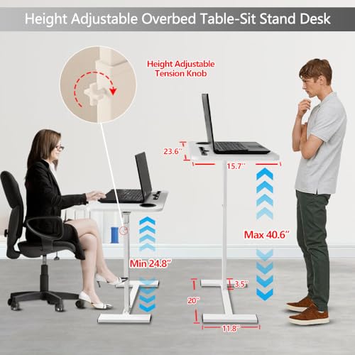 Over the Bed Table with Hidden Wheels (White)