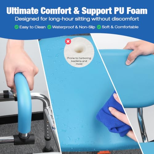 450lbs Sliding Shower Chair Tub Transfer Bench with Swivel Seat (Light Blue)