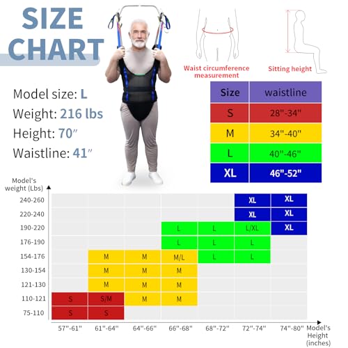 Adjustable Patient Lift Walking Sling with Support Pads (Large / Black)