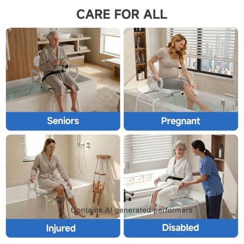 Sliding Shower Chair with Swivel Seat for Bathtub (Neutral Gray)