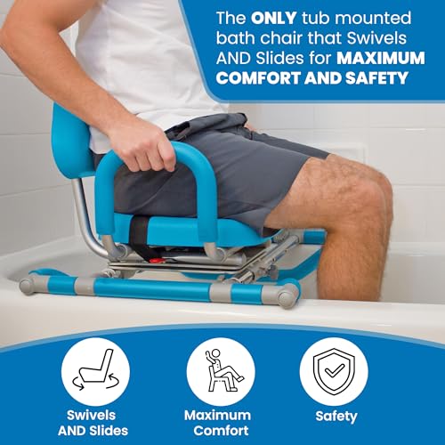 HydroSlide Sliding Shower Chair Swivel Seat for Bathtub (Blue)
