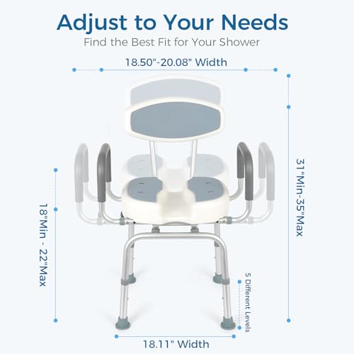 Senior Bathing Chair Swivel Shower Chair with Arms and Back (Grey / 400LBS)