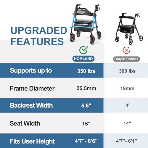 Foldable Rollator Walker for Seniors with Seat (Light Blue)