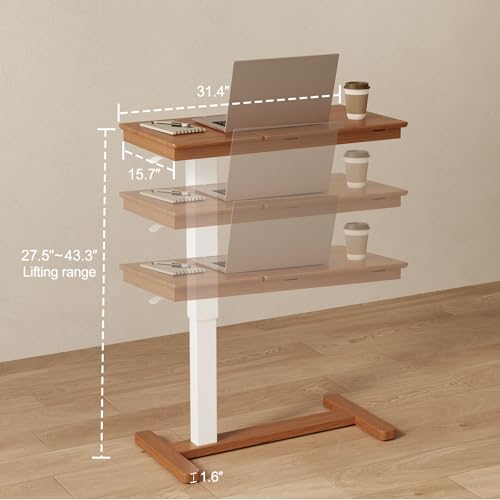 Solid Wood Overbed Bedside Table with Wheels (Walnut)