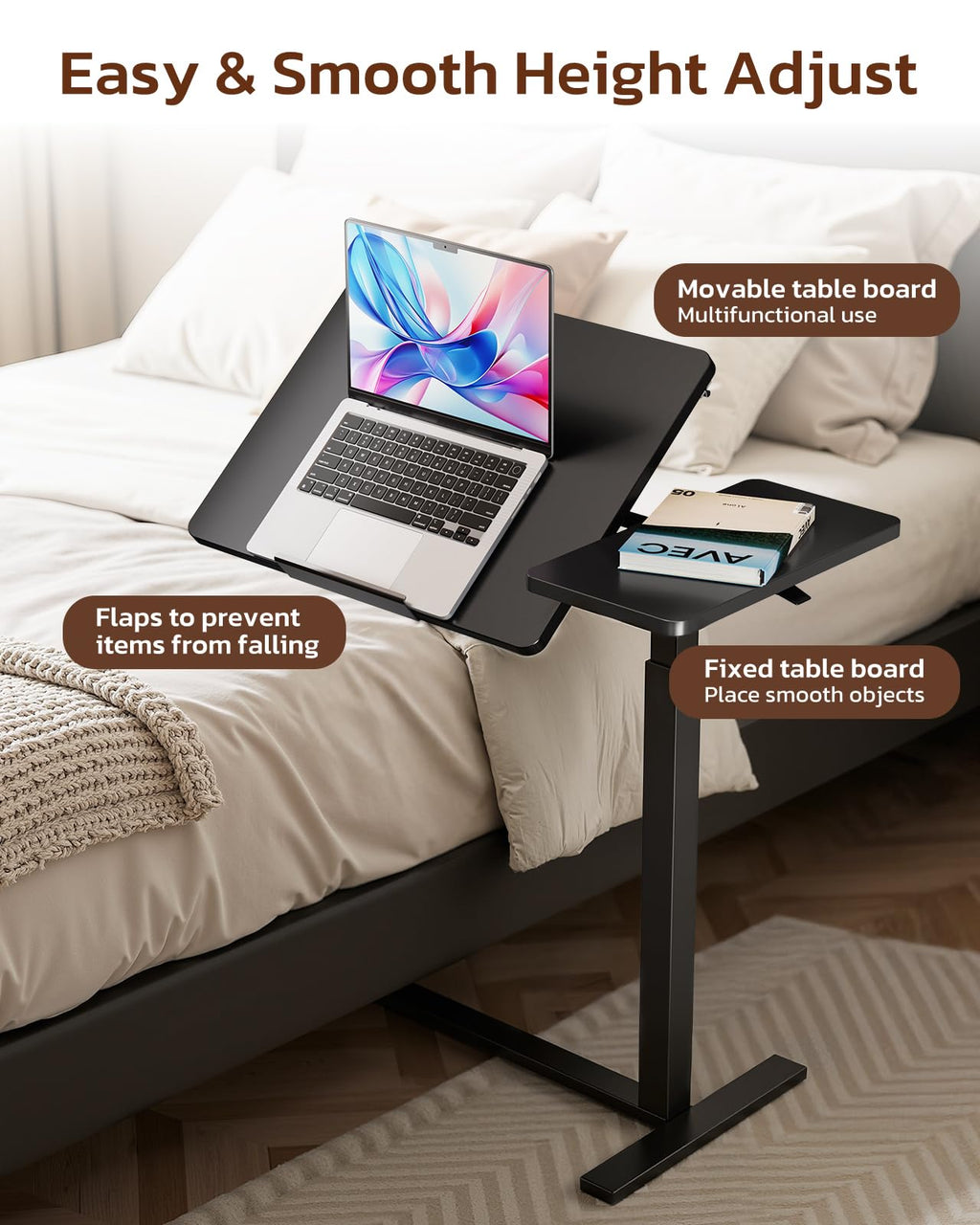 Standing Rolling Desk with Hidden Casters (Black / Tiltable)