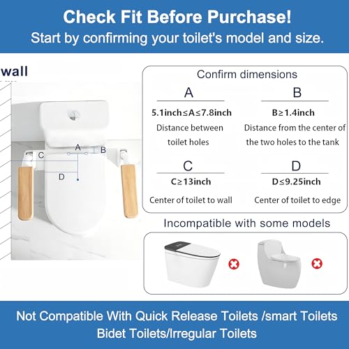 Toilet Safety Rails for Seniors with Space Saving Flip (Oak)