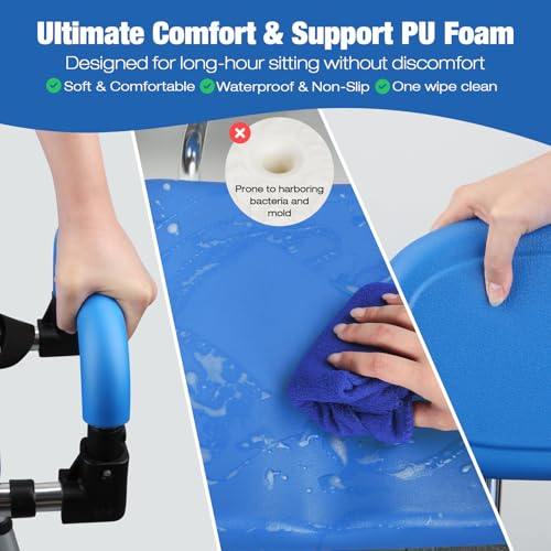 4-in-1 Wide 360° Swivel Shower Chair for Elderly and Disabled, Adjustable Height & Arms Width Padded Shower Chair for Inside Shower & Bathroom Bath Tub, 300lb Capacity Bariatric Shower Seats with Arms (Swivel Shower Chair (Blue))
