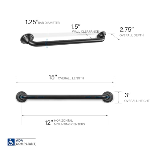 12 inch Grab Bar for Bathroom (Semi-Gloss Black / 12)