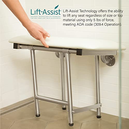 18" x 15" White Padded Cushion Folding Wall Mount Bench Shower Seat with Legs (White / 18 x 15)