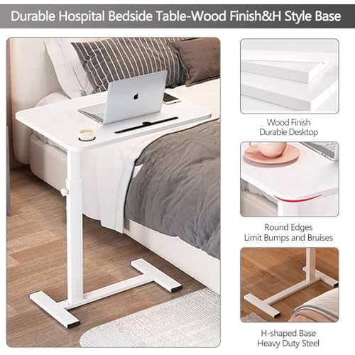 Over the Bed Table with Hidden Wheels (White)