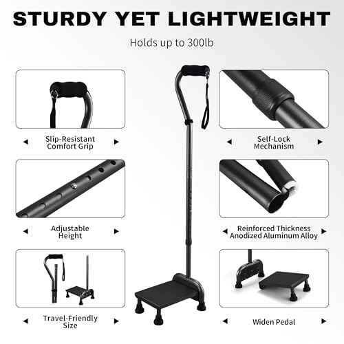 Stair Climbing Cane with Step Platform for Seniors (Black)