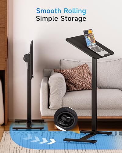 Mobile Standing Desk Laptop Desk Pneumatic with Wheels 180° Tilt Top Hospital Bed Table Portable Rolling Cart Foldable Bedside Table for Hospital&Home Use (Black)