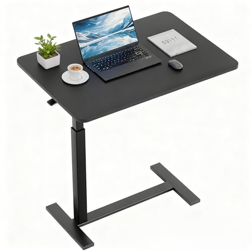 Overbed Bedside Table with Hidden Casters (Black / Non-Tiltable)
