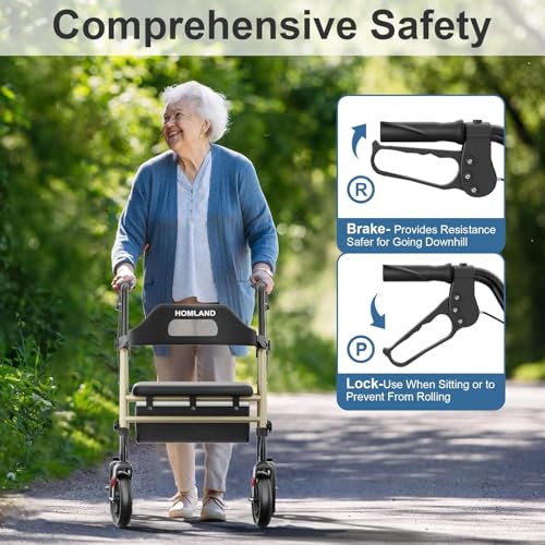 Foldable Rollator Walker for Seniors with Seat (Champagne Gold)