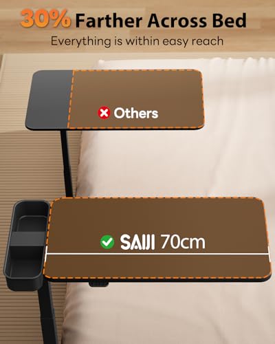 Magnetic Height and 360° Angle Adjustable Overbed Bedside Table Tray