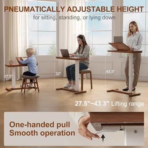 Solid Wood Overbed Bedside Table with Wheels (Walnut)