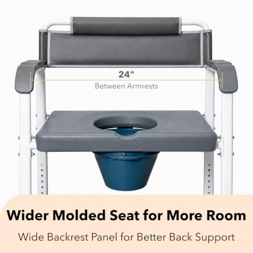 Bedside Commode Toilet with Extra Wide Seat and Backrest for Seniors