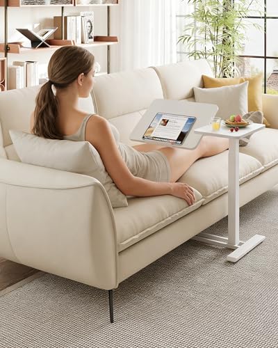 32''Overbed Table Gas Spring Lifting with Wheels&Tilting Desktop (White / 32 inch)