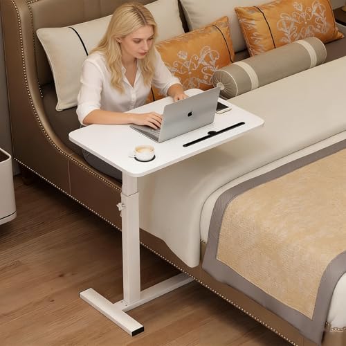Over the Bed Table with Hidden Wheels (White)