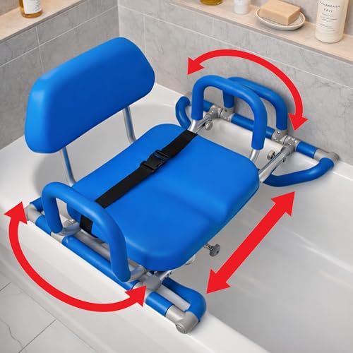 HydroSlide Sliding Shower Chair Swivel Seat for Bathtub (Blue)