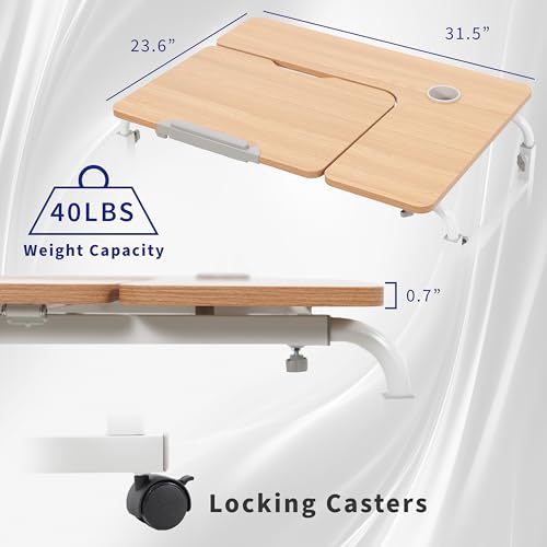 Tilting Mobile Over the Bed and Recliner Table (Light Wood)