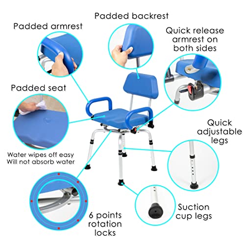 ILG 638 Swivel Pivoting Shower Chair for Bathtub and Shower with Padded Seat (Shower Chair)