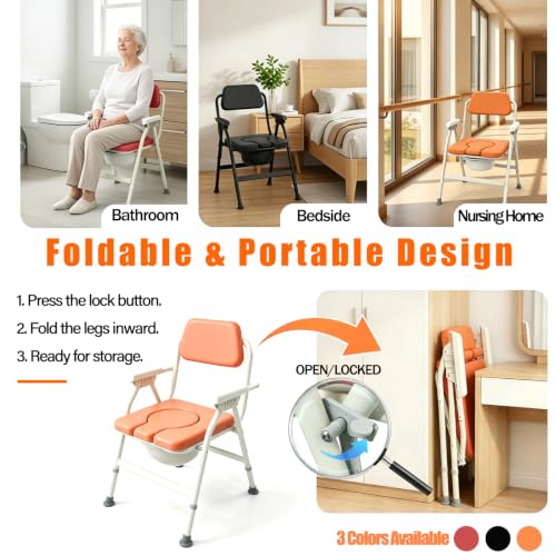 Foldable Bedside Commode (Orange)