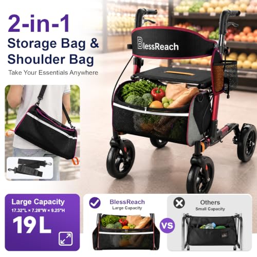 Rollator Walkers for Seniors with Seat (Bright Red / 350 Pound)