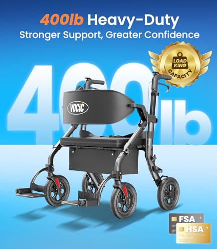 Z59 Heavy Duty 2 in 1 Walker Wheelchair Combo (Starry Black / 400 Pound)