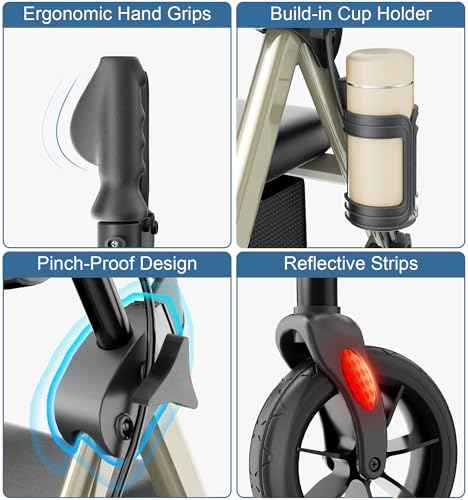 Foldable Rollator Walkers for Seniors with Seat (Standard / Light Gold)