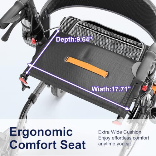 Rollator Walkers for Seniors with Seat (Bright Gray / 350 Pound)