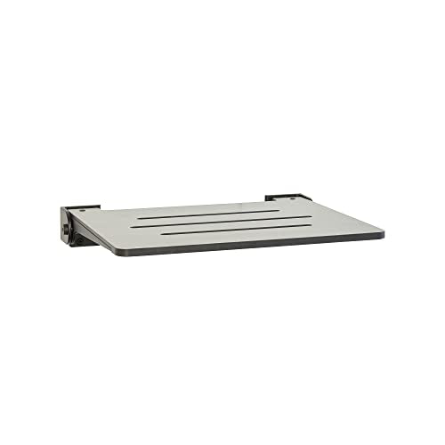 18 inch Silhouette Slimline Folding Wall Mount Shower Bench Seat (Weathered Ash With Matte Black Frame)