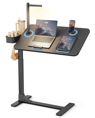 Magnetic Height and 360° Angle Adjustable Overbed Bedside Table Tray