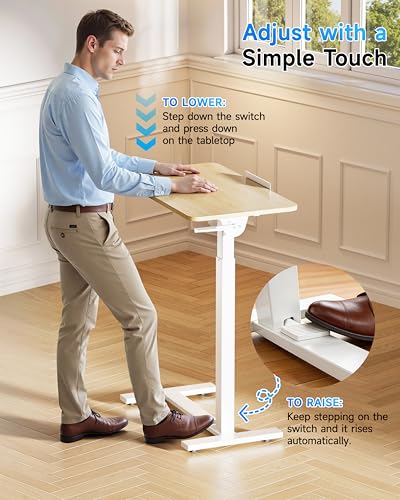 Mobile Standing Desk Laptop Desk Pneumatic with Wheels 180° Tilt Top Hospital Bed Table Portable Rolling Cart Foldable Bedside Table for Hospital&Home Use (Maple)