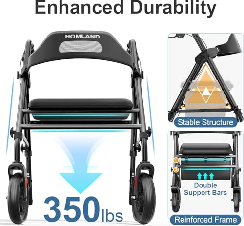 Foldable Rollator Walker for Seniors with Seat (Black)