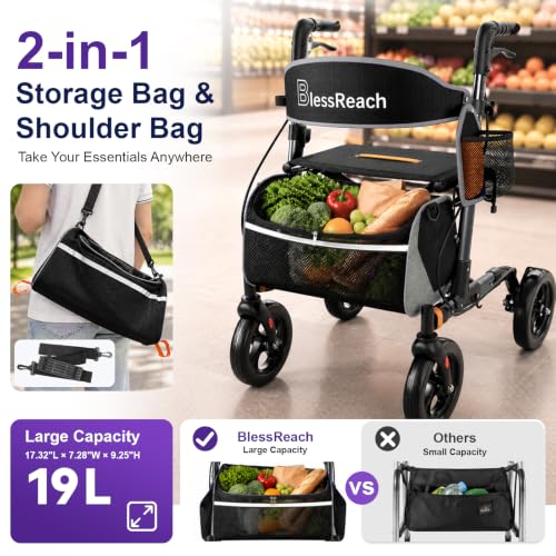 Rollator Walkers for Seniors with Seat (Bright Gray / 350 Pound)