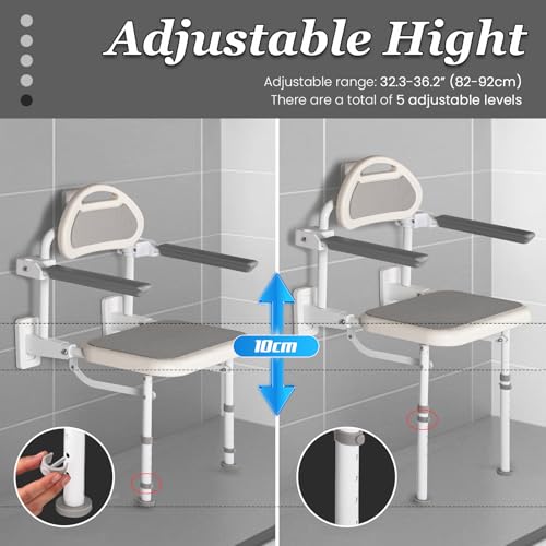 18” Folding Shower Seat Wall Mounted 330lb Adjustable Height