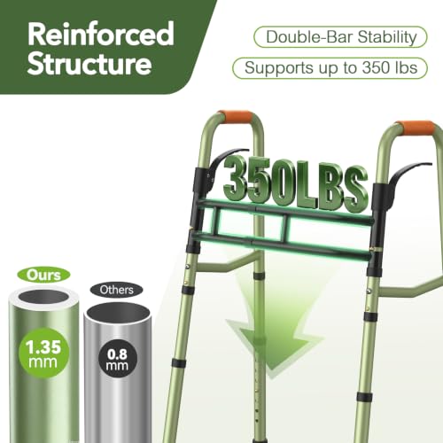 Z3 Narrow Folding Walkers for Seniors with 5" Wheels 350lbs (Green)