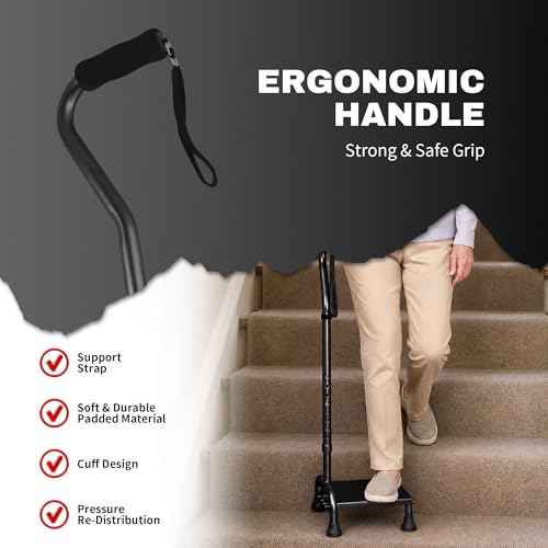 Stair Climbing Cane with Step Platform for Seniors (Black)