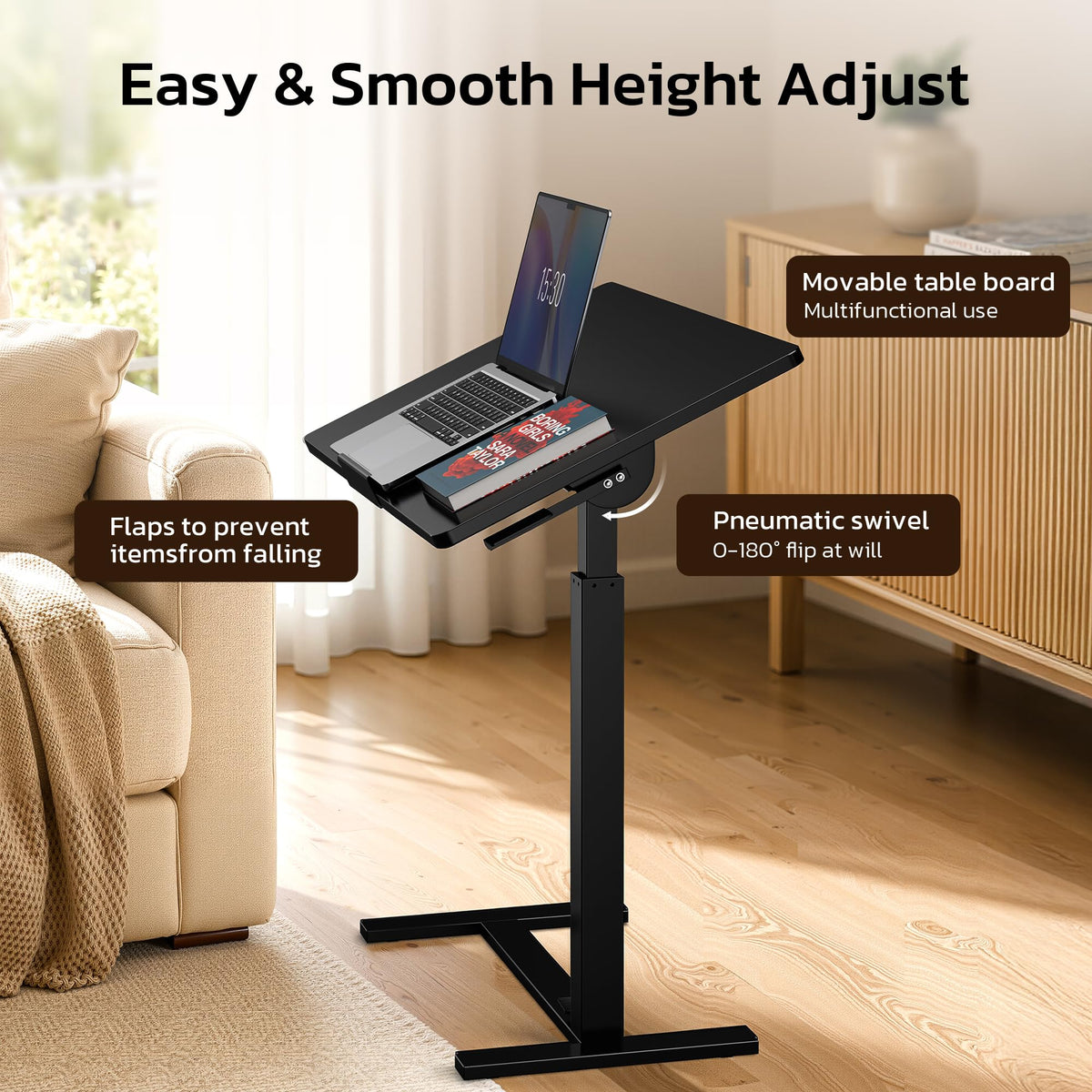 Mobile Standing Desk Adjustable Overbed Table (Black / Fully Tiltable)