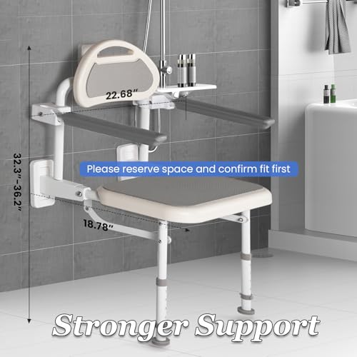 18” Folding Shower Seat Wall Mounted 330lb Adjustable Height