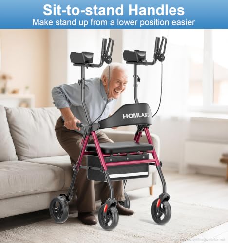 Upright Walker with Seat for Seniors (Red)
