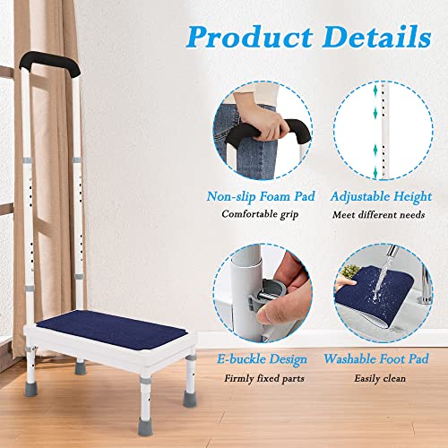 Bedside Steps for High Beds for Elderly Adults One Step Stool with Handle SUV Car Stepping Stool Seniors Stand Assist Aid Medical Heavy Duty 400lb Wide Platform Footstools for Bedroom Bathroom (Blue-17.8")