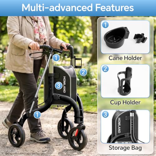 Foldable 3 Wheel Walkers for Seniors (Standard / Shiny Black)