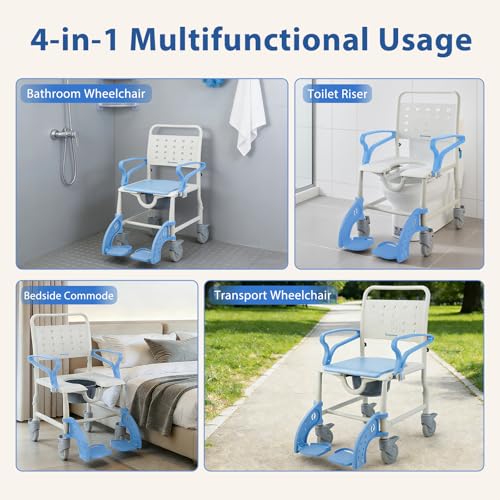 4 in 1 Commode Wheelchair (Light Blue)