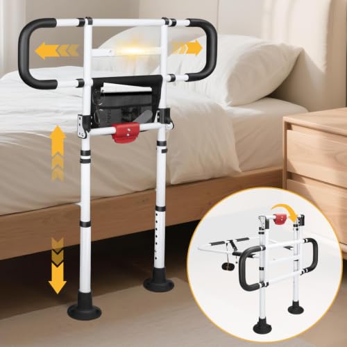 Bed Rails for Elderly Adults Foldable Safety Rail with Light 400LBS (Black White)
